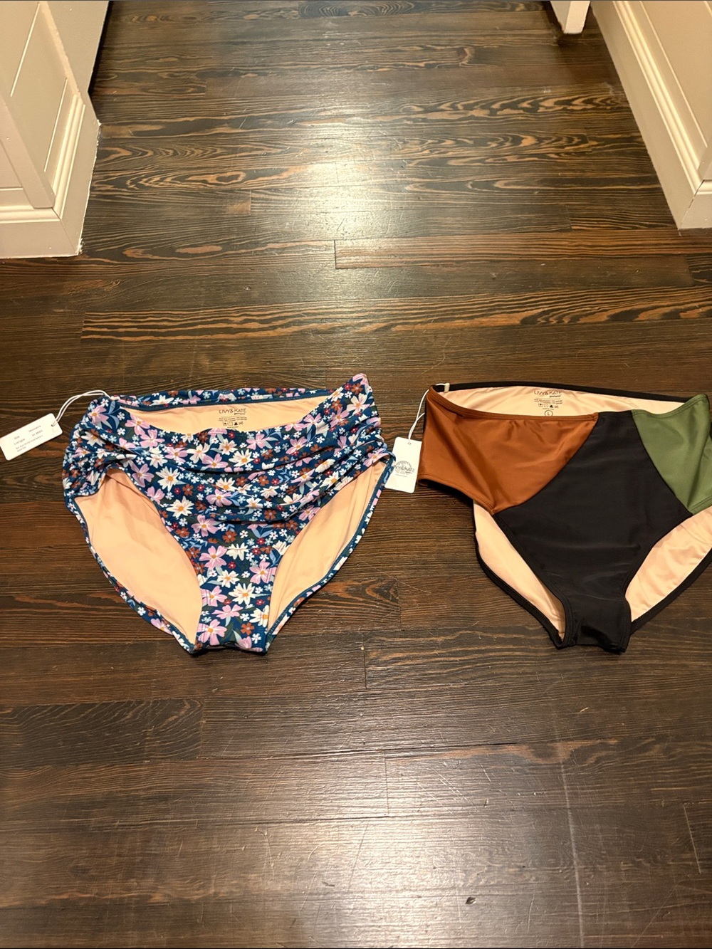 Livy & Kate High-Waist Bikini Bottoms - Blue Floral + Multicolor Panel